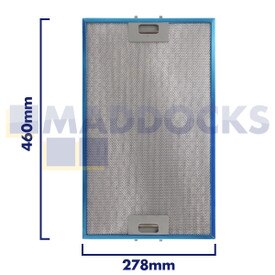Universele afzuigkapfilter van gaas, lengte handgreepzijde 278 mm, lengte effen zijde 460 mm, past op Candy, Hoover, Elica