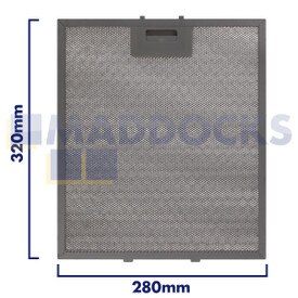 Universele afzuigkapfilter van gaas, lengte handgreepzijde 280 mm, lengte effen zijde 320 mm, past op BSH