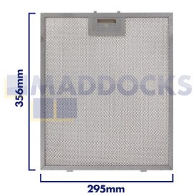 Universele afzuigkapfilter van gaas, lengte handgreepzijde 295 mm, lengte effen zijde 356 mm, past op BSH