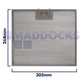 Universele afzuigkapfilter van gaas, lengte handgreep 305 mm, lengte effen zijde 264 mm, past op BSH