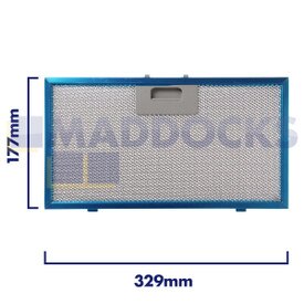 Universele afzuigkapfilter van gaas, lengte handgreepzijde 329 mm, lengte effen zijde 177 mm, past op Elica