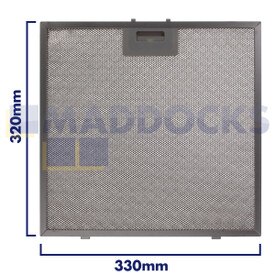 Universele afzuigkapfilter van gaas, lengte handgreepzijde 330 mm, lengte effen zijde 320 mm, past op BSH