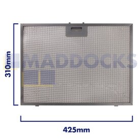 Universele afzuigkapfilter van gaas, lengte handgreepzijde 425 mm, lengte effen zijde 310 mm, past op BSH
