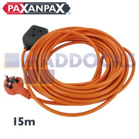 Universeel oranje verlengsnoer en pluggen met stopcontact (3 pinnen x 1,5 mm, 15m)