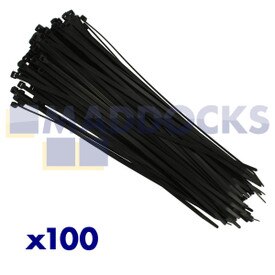 Universele zwart plastic kabeltie-wraps (300 mm x 4,8 mm, pakket van 100)