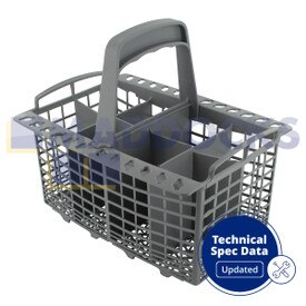 Originele universele grijze plastic bestekmand met handvat en 8 vakken voor Ariston AFA, LSV; Creda IDI, IDV; Hotpoint BFI, BFV, DW; Indesit DI, DV, IDL