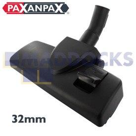 Universele zwart plastic zuigmond met één pedaal met metalen basis en achterwieltjes van het type 'Low Profile' (32 mm)