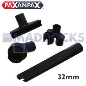 Universeel accessoirepakket met zwart plastic kierenzuiger, bekledingszuigmond met borstel, ronde stofborstel en caddy zonder opzetstukken (32 mm)